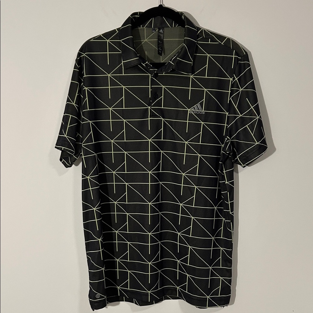 Adidas Jacquard Lines Black and Lime Men's Golf Polo Shirt size Large - Picture 3 of 9